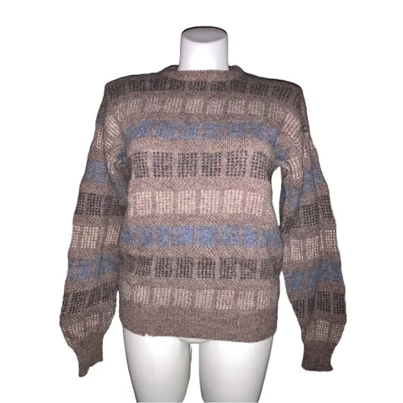 Vintage Michael Jordan Men’s Wool Sweater L Brown Blue Checked Knit Pullover